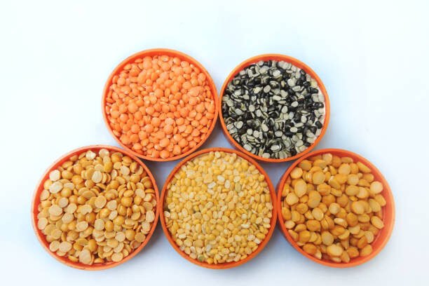 Five types of lentils that are widely consumed in India. These are mung bean, chickpea lentil, black gram, red masur lentil, and pigeon pea.