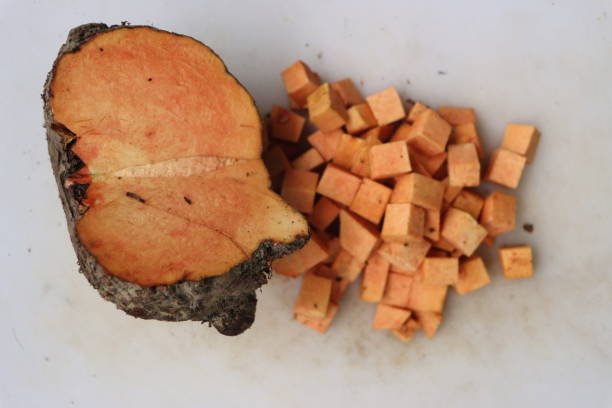 Elephant foot yam, suran, sliced for cooking preparations, vegetable